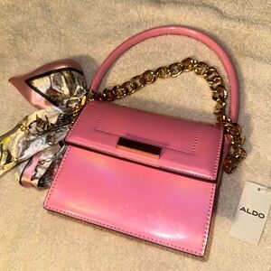 Aldo Vibrant Pink Mini Bag with Gold Chain